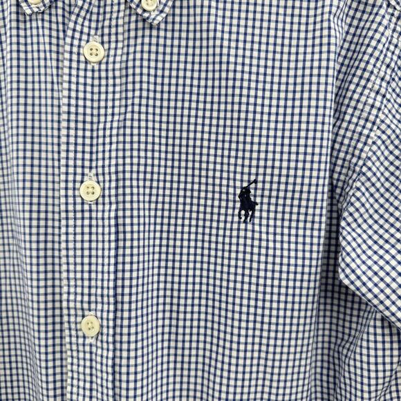 Ralph Lauren Boys' Button Down Shirt Sz M 12/14 Blue White Check Plaid Long Slv - Picture 3 of 7